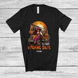 MacnyStore - Personalized Totally Witching Drive; Joyful Halloween Moon Custom Name Witch Driving Crane Truck T-Shirt