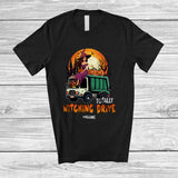 MacnyStore - Personalized Totally Witching Drive; Joyful Halloween Moon Custom Name Witch Driving Garbage Truck T-Shirt