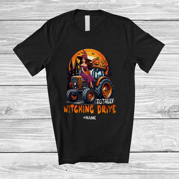 MacnyStore - Personalized Totally Witching Drive; Joyful Halloween Moon Custom Name Witch Driving Tractor T-Shirt