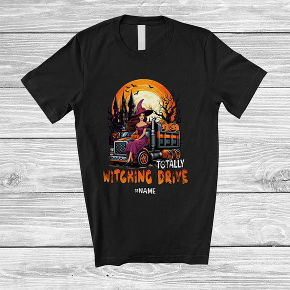 MacnyStore - Personalized Totally Witching Drive; Joyful Halloween Moon Custom Name Witch Driving Truck T-Shirt
