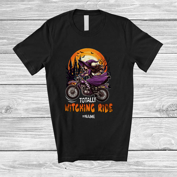 MacnyStore - Personalized Totally Witching Ride; Joyful Halloween Moon Custom Name Witch Riding Dirt Bike T-Shirt