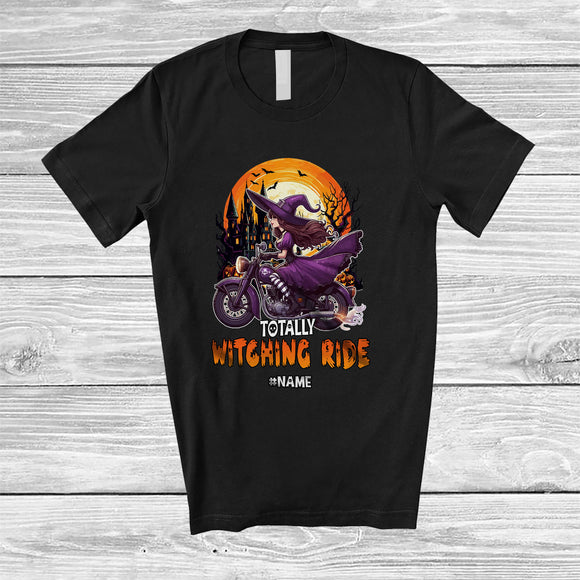 MacnyStore - Personalized Totally Witching Ride; Joyful Halloween Moon Custom Name Witch Riding Motorbike T-Shirt