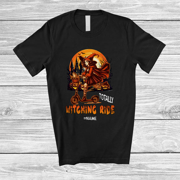 MacnyStore - Personalized Totally Witching Ride; Joyful Halloween Moon Custom Name Witch Riding Scooter T-Shirt