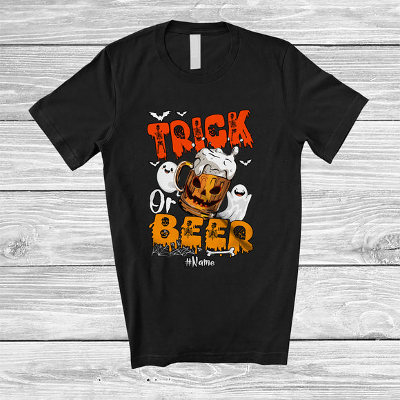 MacnyStore - Personalized Trick Or Beer; Cheerful Halloween Ghost Boo; Custom Name Drinking Drunker T-Shirt