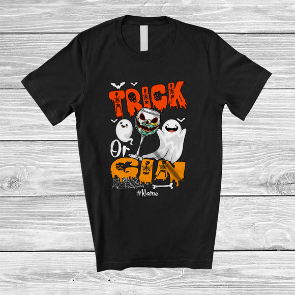 MacnyStore - Personalized Trick Or Gin; Cheerful Halloween Ghost Boo; Custom Name Drinking Drunker T-Shirt