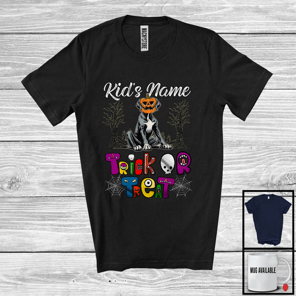MacnyStore - Personalized Trick Or Treat, Humorous Halloween Great Dane Custom Name, Pumpkin Face T-Shirt