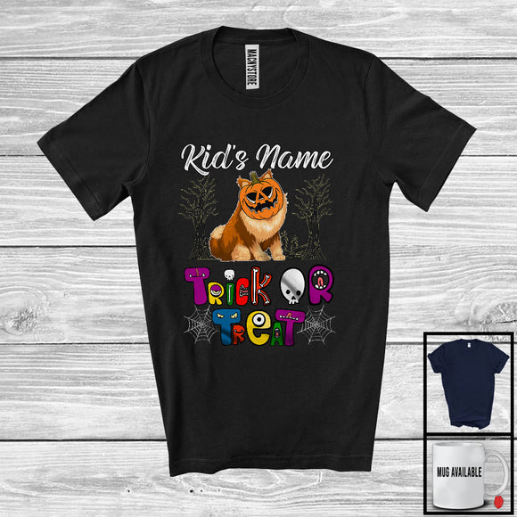 MacnyStore - Personalized Trick Or Treat, Humorous Halloween Pomeranian Custom Name, Pumpkin Face T-Shirt