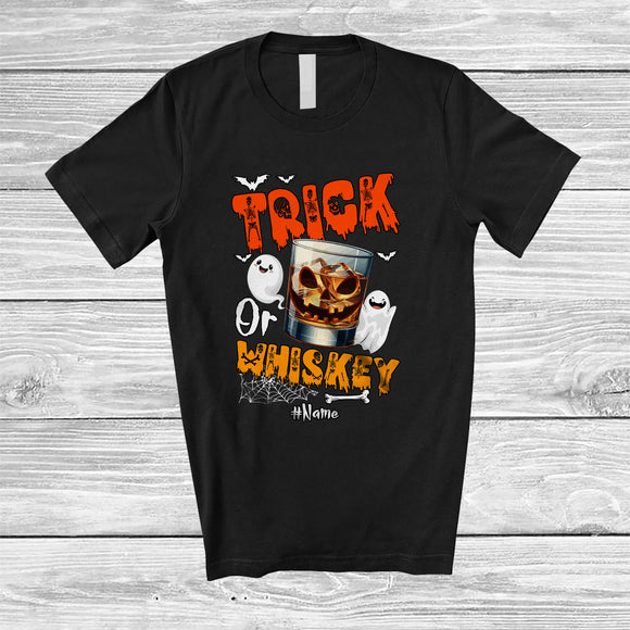 MacnyStore - Personalized Trick Or Whiskey; Cheerful Halloween Ghost Boo; Custom Name Drinking Drunker T-Shirt