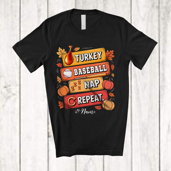 MacnyStore - Personalized Turkey Baseball Nap Repeat; Amusing Thanksgiving Custom Name Baseball Player T-Shirt
