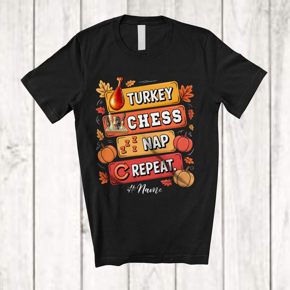 MacnyStore - Personalized Turkey Chess Nap Repeat; Amusing Thanksgiving Custom Name Chess Player T-Shirt