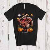MacnyStore - Personalized Turkey Playing Baseball; Awesome Thanksgiving Fall Leaves Custom Name Player T-Shirt