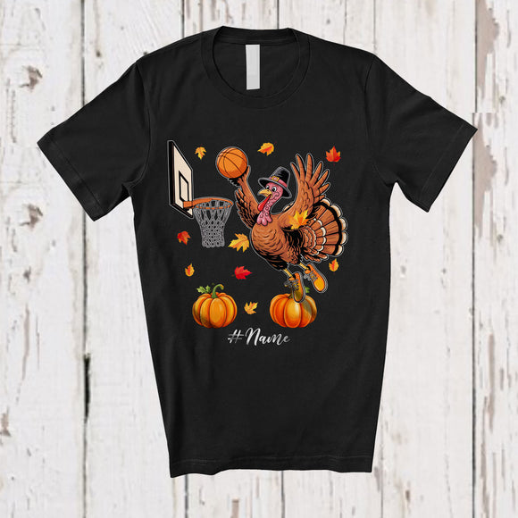 MacnyStore - Personalized Turkey Playing Basketball; Awesome Thanksgiving Fall Leaves Custom Name Player T-Shirt