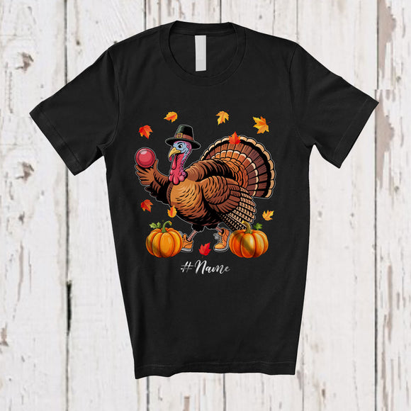 MacnyStore - Personalized Turkey Playing Bocce Ball; Awesome Thanksgiving Fall Leaves Custom Name Player T-Shirt