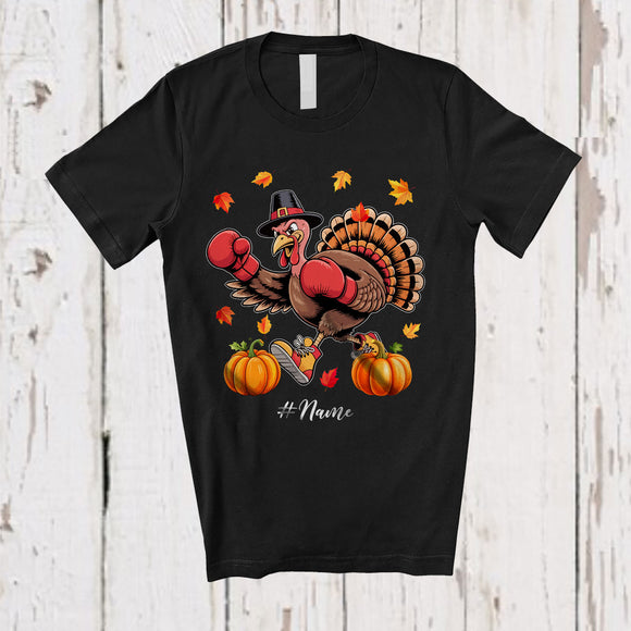 MacnyStore - Personalized Turkey Playing Boxing; Awesome Thanksgiving Fall Leaves Custom Name Player T-Shirt