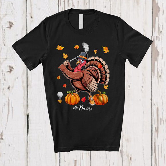 MacnyStore - Personalized Turkey Playing Golf; Awesome Thanksgiving Fall Leaves Custom Name Player T-Shirt