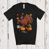 MacnyStore - Personalized Turkey Playing Soccer; Awesome Thanksgiving Fall Leaves Custom Name Player T-Shirt