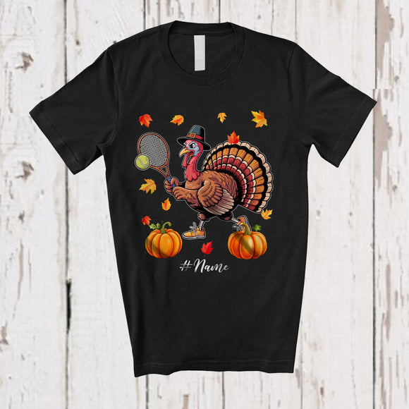 MacnyStore - Personalized Turkey Playing Tennis; Awesome Thanksgiving Fall Leaves Custom Name Player T-Shirt