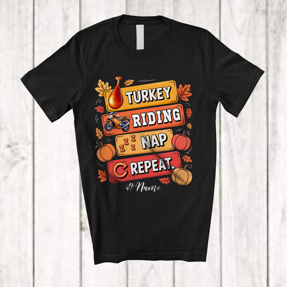MacnyStore - Personalized Turkey Riding Nap Repeat; Amusing Thanksgiving Custom Name Rider T-Shirt