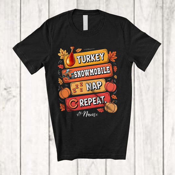 MacnyStore - Personalized Turkey Snowmobile Nap Repeat; Amusing Thanksgiving Custom Name Snowmobile T-Shirt
