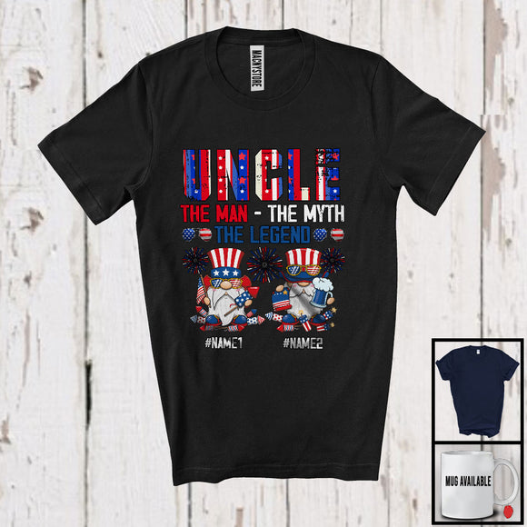 MacnyStore - Personalized Two Gnomes Custom Name Uncle Myth Legend, Proud 4th Of July Patriotic, Family T-Shirt