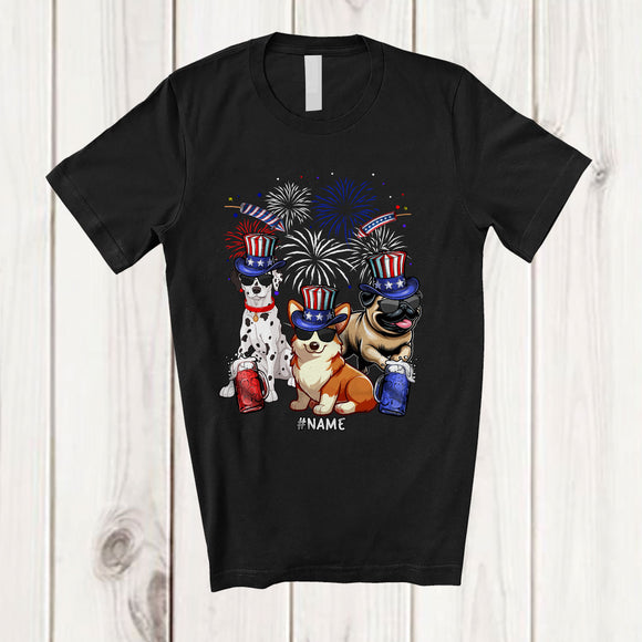MacnyStore - Personalized US Flag Dalmatian Corgi Pug Sunglasses; Lovely 4th Of July Custom Name Patriotic T-Shirt