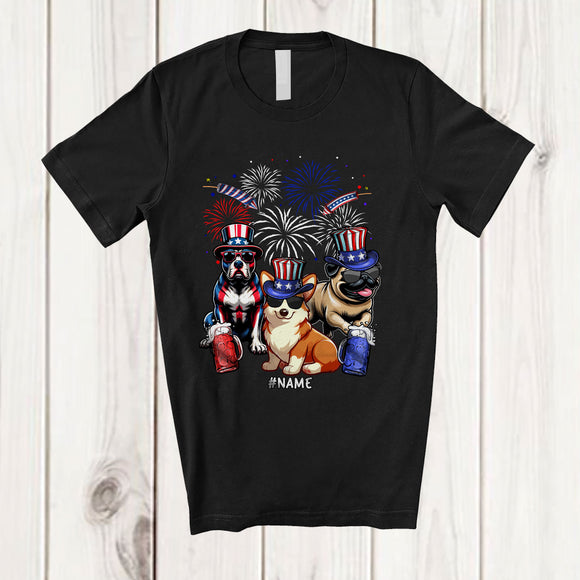 MacnyStore - Personalized US Flag Pit Bull Corgi Pug Sunglasses; Lovely 4th Of July Custom Name Patriotic T-Shirt