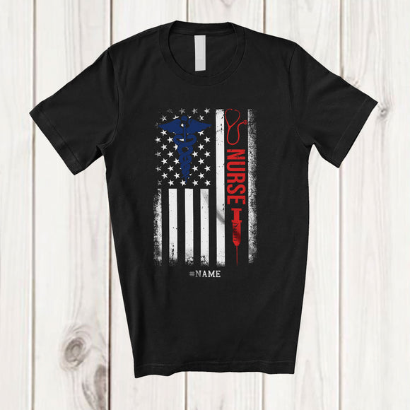 MacnyStore - Personalized USA American Flag Vintage Nurse Nursing; Joyful 4th Of July Custom Name Patriotic T-Shirt