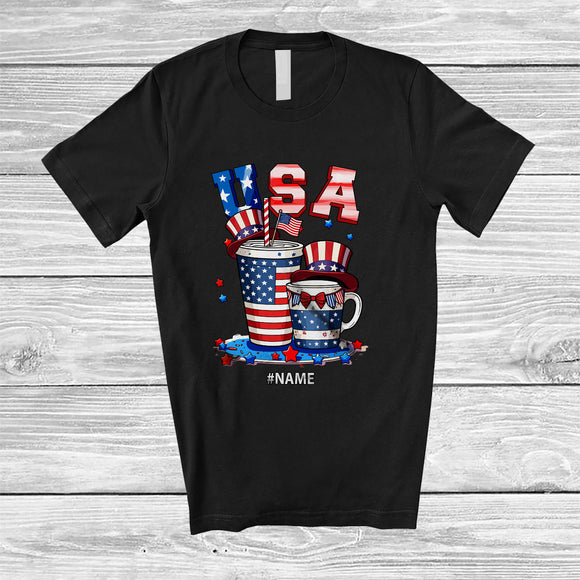MacnyStore - Personalized USA; Fantastic 4th Of July Coffee Glasses; Custom Name Coffee Lover Patriotic T-Shirt