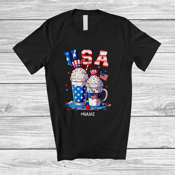 MacnyStore - Personalized USA; Fantastic 4th Of July Latte Glasses; Custom Name Latte Lover Patriotic T-Shirt