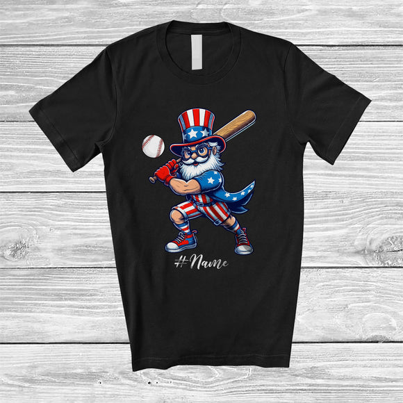 MacnyStore - Personalized Uncle Sam Playing Baseball; Joyful 4th Of July Custom Name Player Team; Patriotic T-Shirt