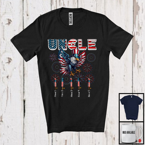 MacnyStore - Personalized Uncle, Amazing 4th Of July Custom Name Children, Eagle USA Flag Patriotic T-Shirt