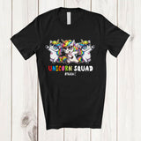 MacnyStore - Personalized Unicorn Squad; Joyful Birthday Three Unicorn Dabbing Sunglasses; Custom Name Family T-Shirt
