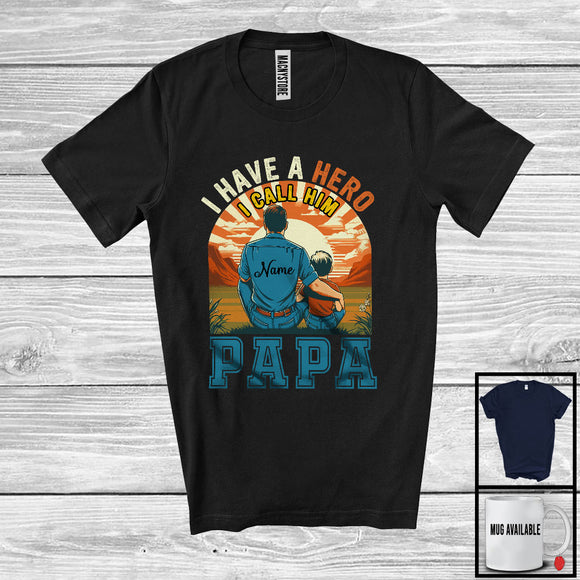 MacnyStore - Personalized Vintage Hero I Call Him Papa, Amazing Father's Day Custom Name Papa, Family T-Shirt