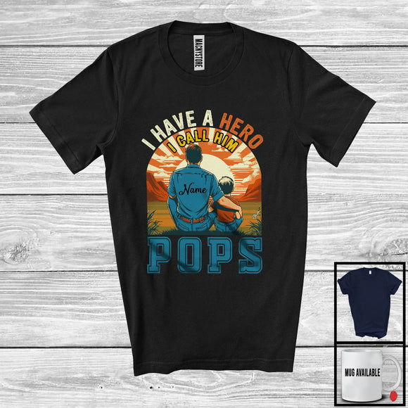 MacnyStore - Personalized Vintage Hero I Call Him Pops, Amazing Father's Day Custom Name Pops, Family T-Shirt