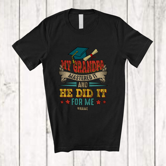 MacnyStore - Personalized Vintage My Grandpa Mastered It And He Did It; Proud Graduation Custom Name Family T-Shirt