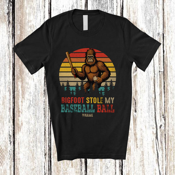 MacnyStore - Personalized Vintage Retro Bigfoot Stole My Baseball Ball; Joyful Sasquatch Custom Name Player T-Shirt