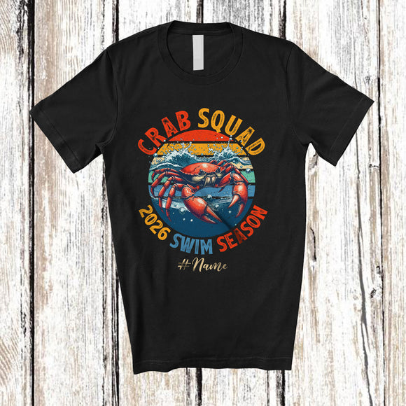 MacnyStore - Personalized Vintage Retro Crab Squad 2026 Swim Season; Lovely Custom Name Swimming T-Shirt