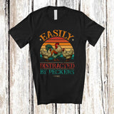 MacnyStore - Personalized Vintage Retro Distracted By Peckers; Joyful Father's Day Rooster; Custom Name Farmer T-Shirt