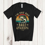MacnyStore - Personalized Vintage Retro I'm One Bad Bass Grandpa; Joyful Father's Day Custom Name Fishing T-Shirt