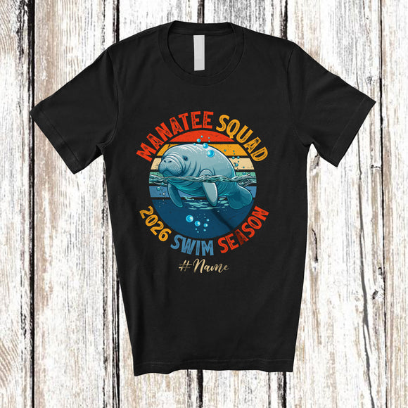 MacnyStore - Personalized Vintage Retro Manatee Squad 2026 Swim Season; Lovely Custom Name Swimming T-Shirt