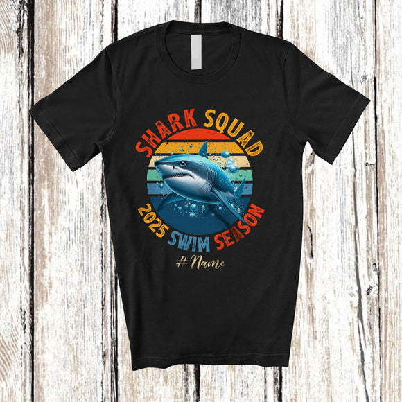 MacnyStore - Personalized Vintage Retro Shark Squad 2025 Swim Season; Lovely Custom Name Swimming T-Shirt