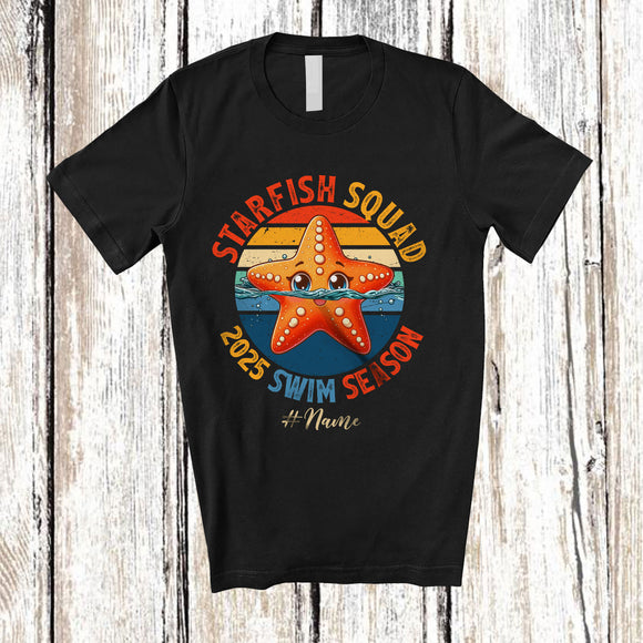 MacnyStore - Personalized Vintage Retro Starfish Squad 2025 Swim Season; Lovely Custom Name Swimming T-Shirt