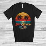 MacnyStore - Personalized Vintage Retro Gulf of Mexico Est 1550; Cool Custom Name Sunset Beach Mexican T-Shirt