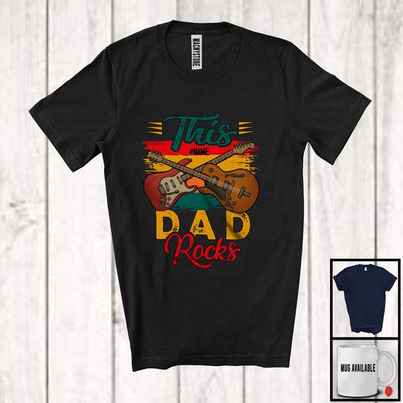 MacnyStore - Personalized Vintage Retro This Dad Rocks, Joyful Father's Day Custom Name Bass Guitar Player T-Shirt