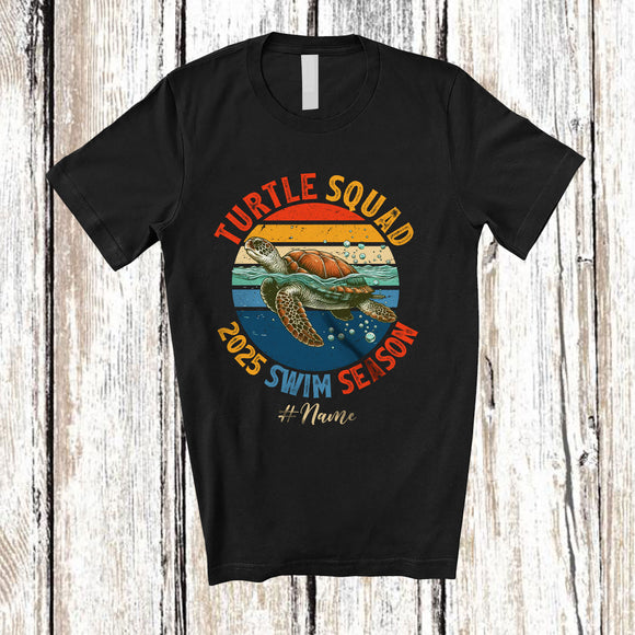 MacnyStore - Personalized Vintage Retro Turtle Squad 2025 Swim Season; Lovely Custom Name Swimming T-Shirt