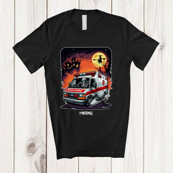 MacnyStore - Personalized Vintage Skeleton Driving Ambulance; Awesome Halloween Custom Name Driver T-Shirt