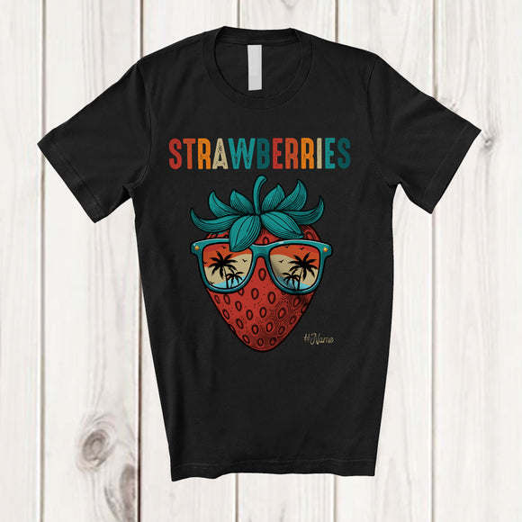 MacnyStore - Personalized Vintage Strawberries; Lovely Summer Vacation Strawberries Custom Name Fruits Vegan T-Shirt