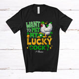 MacnyStore - Personalized Want To Pet My Lucky Cock; Joyful St. Patrick's Day Custom Name Adult Men; Rooster T-Shirt
