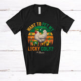 MacnyStore - Personalized Want To Pet My Lucky Cock; Joyful St. Patrick's Day Custom Name Men Retro; Rooster T-Shirt