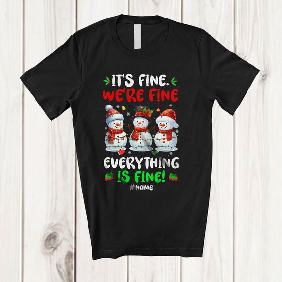 MacnyStore - Personalized We're Fine Everything; Lovely Christmas Three Snowman; Custom Name Teacher T-Shirt